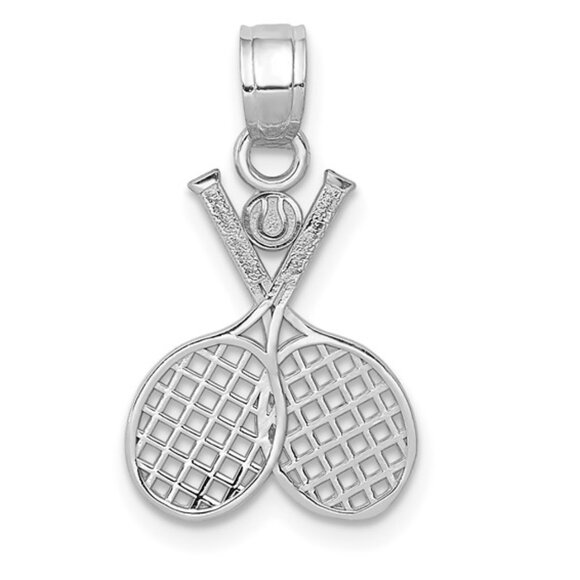 14k Yellow Gold or White Gold Double Tennis Racquet Necklace Charm Pendant - Picture 2 of 6